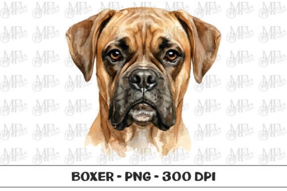 Download Boxer Watercolor Portrait PNG - Boxer Collection