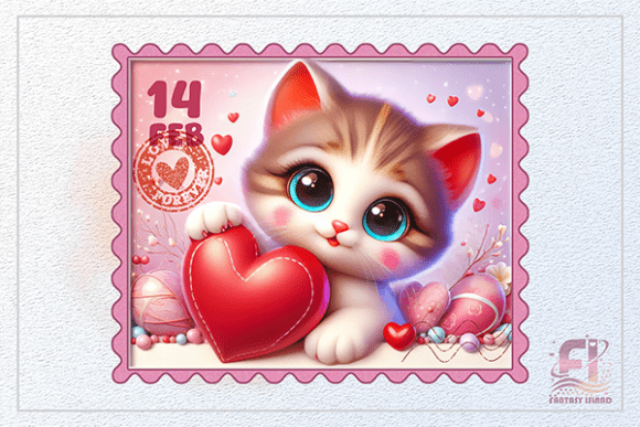 Download Valentine's Cute Kitten with Heart Stamp - Heart stamp Collection