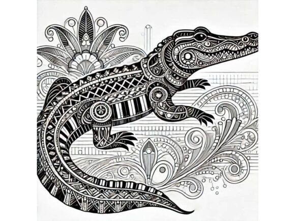 Download Art Deco Crocodile with Elegant Patterns - Premium Resources